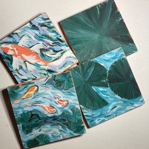 wooden koi themed coasters